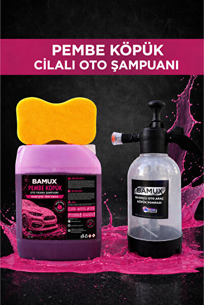 Bamux 5 LT Cilalı Oto Şampuanı Seti | Yoğun Pembe Köpük + Köpük Pompası + Sün...