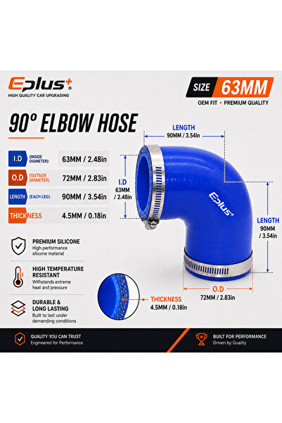 choice2 63MM EPLUS Blue Silicone Tubing 90 Degrees Hose Coupler Universal Car...