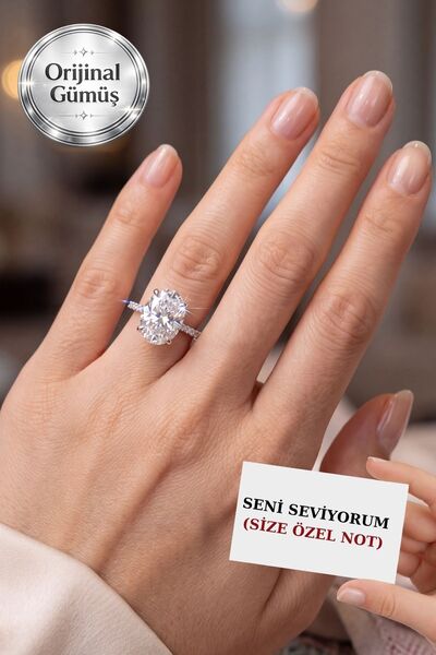 CARAT STONE 5 CARAT Işıklı kutuda kadın oval gümüş yüzük (pırlanta Işıltılı)