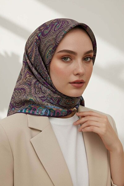 Vissona %100 Twill İpek Etro Desenli Mürdüm Renkli 90x90 Eşarp Dikim Şekli : ...