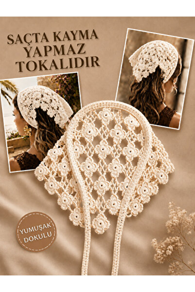 MyHubi Bohem Tarz Örgü Bağlamalı (AÇIK TAŞ RENK) Taçlı Bandana ( SAÇTA KAYMA ...