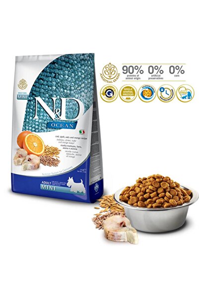 N&D Ocean Az Tahıllı Morina Balıklı&Portakallı Mini Irk Yetişkin Köpek Maması 2.5 Kg