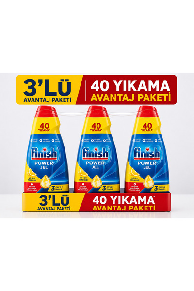 Finish Hepsi Bir Arada Bulaşık Makinesi Deterjanı Jel Sıvı 1000 ml X 3 ADET + Bulaşık temizliyeci set