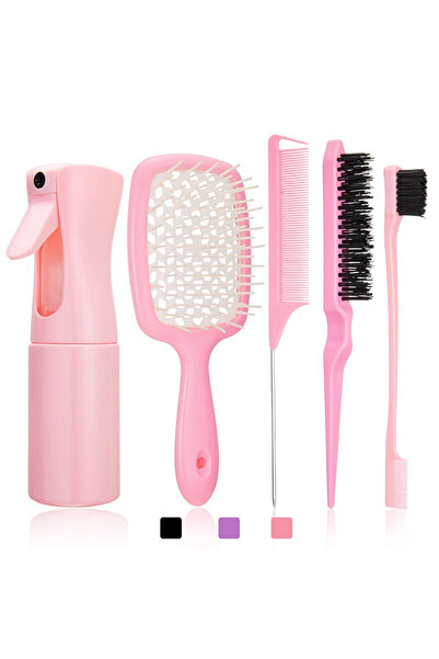 Choice Pink set 5/6 Pcs Comb Set Detangling Hair Brush Curly Hair Curved Rat ...