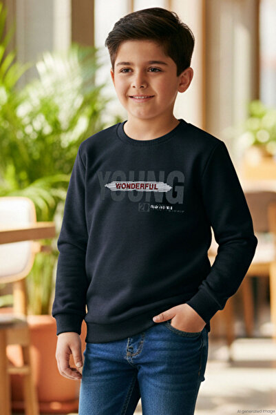 Breeze Boy's Sweatshirt with Text Printed Ages 8-14, Navy Blue