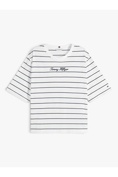 Tommy Hilfiger CLASSIC SCRIPT TRAPEZE TEE Kadın Mavi T-Shirt - WW0WW50948