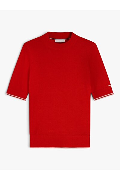 Tommy Hilfiger LYOCELL SILK C-NK SS SWTR Kadın Kırmızı Kazak - WW0WW51054