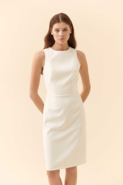 Roman Arkası Cut Out Detaylı Midi Elbise Ekru Y2311506_049