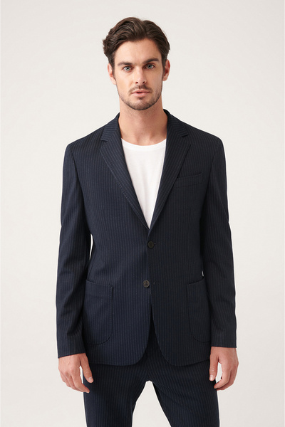 Avva Men's Black Unlined Stretch Fabric Double Slit Jacket A31Y4003