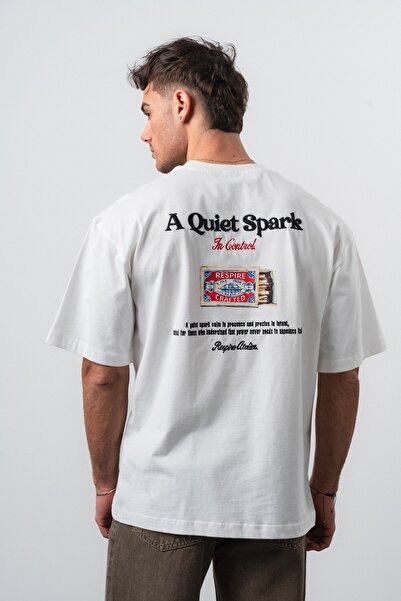 Respire Men's Spark Embroidered Oversize T-Shirt Ecru