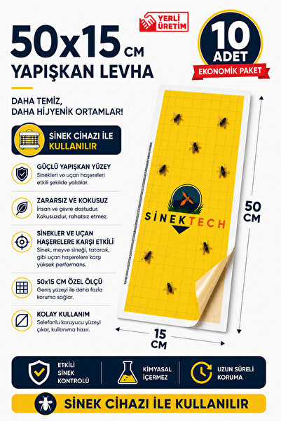 Sinek Tutucu Yapışkan Bant Levha 50x15cm 10 Adet Sinek Cihazı Yapışkanı Sinek Yakalama