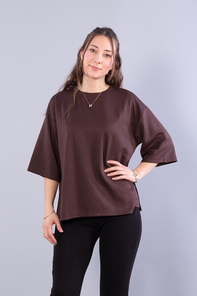 Mckanzie 11066 side slit modal fabric loose o-neck t-shirt
