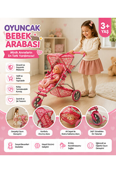 Genel Markalar Oyuncak 3 Tekerlekli Bebek Puseti | Tenteli Puantiyeli Puset |...