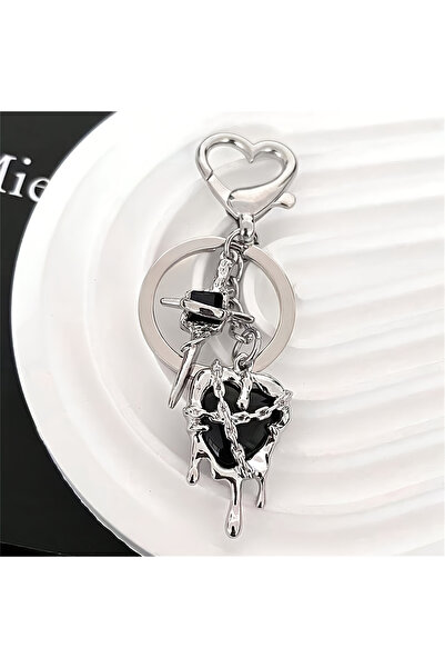 Choice black Y2K-Inspired Love Heart & Cross Keychain - Punk Style Alloy, Lob...