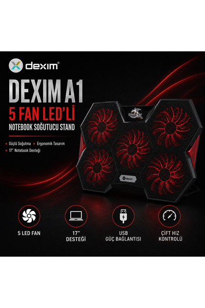 Dexim A15 5 Fanlı Ledli Gaming 17'' Notebook Soğutucu - DNA004