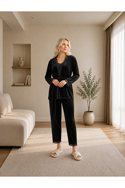 Clyfora Lace 3-Piece Velvet Pajamas