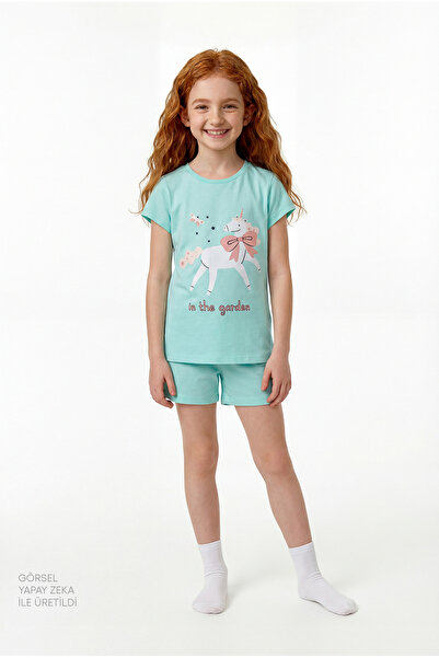 Penti Mintgrünes The Garden Kurzarm-Pyjama-Set für Mädchen, 2-teilig