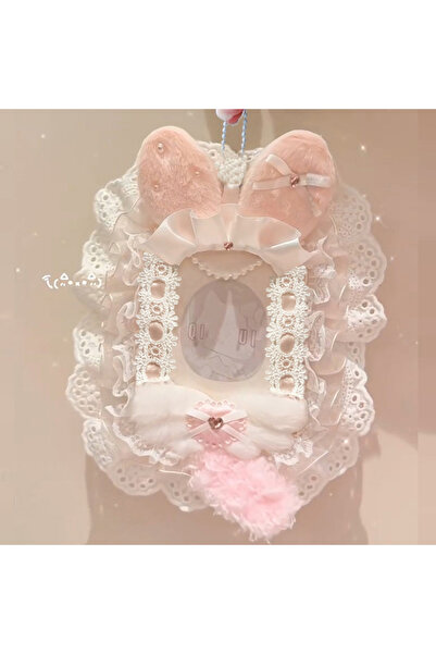 Choice Pink Handmade Bunny Ear Plush Lace Satin Ruffle PVC Photocard Holder 3...