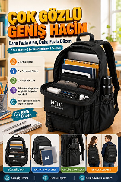 POLOGRAND London Orijinal Unisex Ortopedik Sırt Destekli Geniş Hacimli Çok Gö...