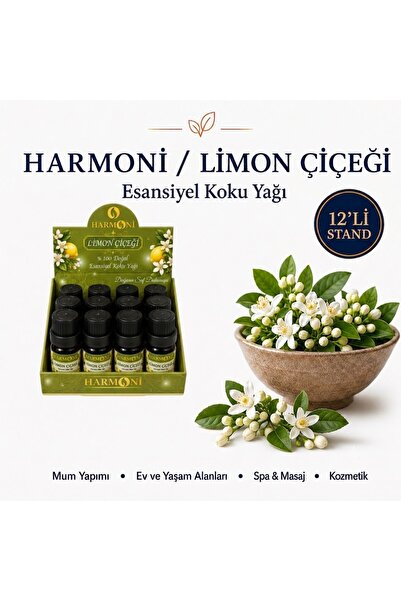 HARMONİ LİMON Çiçeği Esansiyel Uçucu Koku 10ML 12'li Stant Difüzör Esansı Buh...
