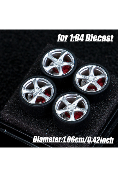 Choice6 عجلات سيارات HRE MT25 فضية بمقياس 1:64، 4 قطع في مجموعة واحدة، جنوط م...