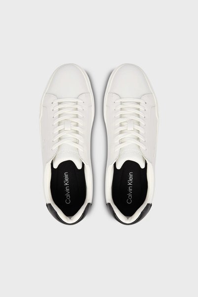 Calvin Klein Erkek Logo Kabartmalı Düşük Bilekli %100 Deri Siyah Sneaker
