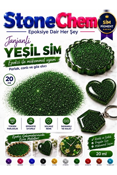 stonechem Su Yeşili Parlak Epoksi Sim 20 ml Yoğun Glitter Efekt
