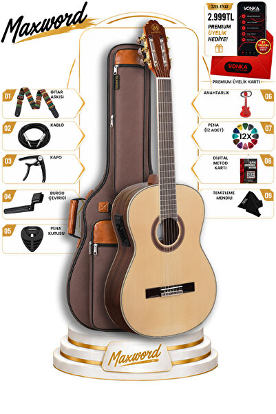 Midex X45-EQ Ekolayzerli Profesyonel Elektro Klasik Gitar Seti Natural El Yapımı