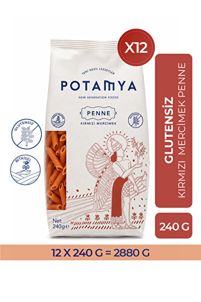 POTAMYA Glutensiz Konvansiyonel Kırmızı Mercimek Penne x12