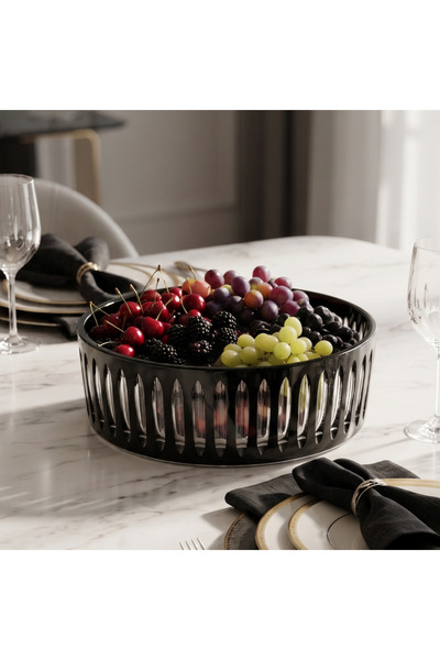 AKDEN STORE Cutting Decor Handcrafted Black 25cm Large Size Glass Bowl