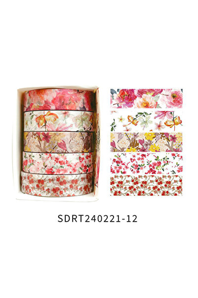 Choice1 SDRT240221-12 5 Rolls of Boxed Romantic Flower Handbook Tape, Cute DI...