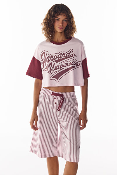 Penti Pembe Harvard Graffiti Desenli Kısa Kollu Şort Pijama Takımı