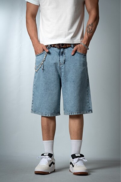 UKHWD SUPPLY Iced Blue Baggy Denim Urban Jort Men's Shorts