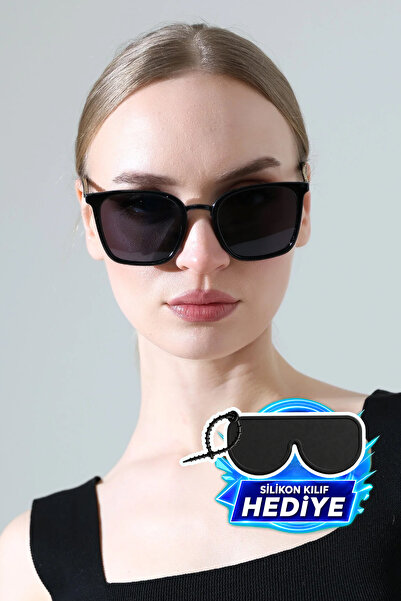 MİLANO KORS Women's Black Frame Black Glass Sunglasses with Handle Detail