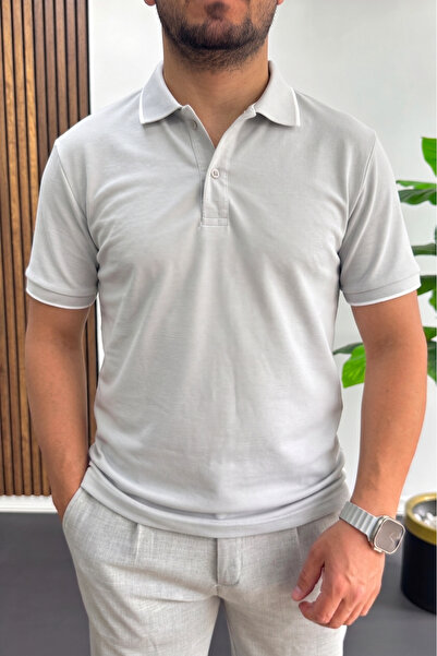 Edwox Men's Soft Fabric Polo Collar T-Shirt Gray Edw506
