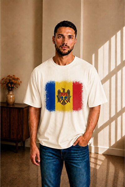 sngl tekstil Men's Oversized Moldova Flag Printed Short Sleeve T-Shirt S m L ...