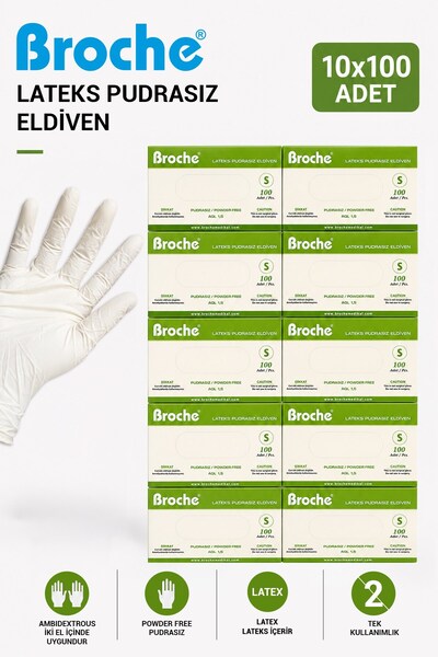 Broche LATEKS PUDRASIZ MUAYENE ELDİVENİ S BEDEN 10'LU PAKET