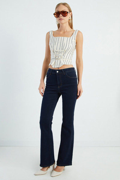 Fulla Moda Yüksek Bel Likralı Flare Jean