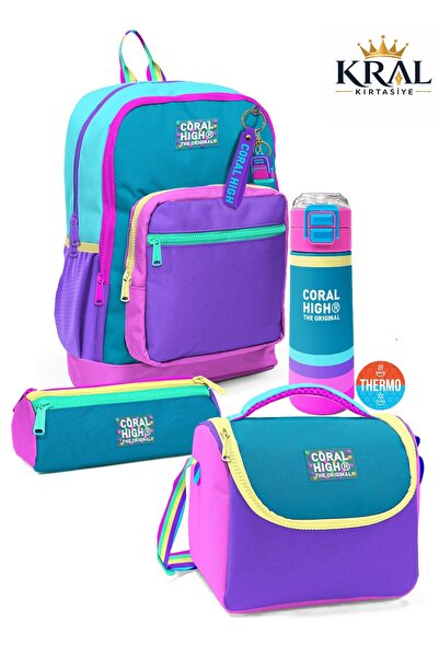 Coral High Pembe-Mor-Yeşil Renk Spektrumu 4'lü Okul Çanta Seti