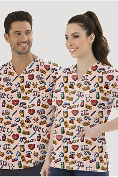 ÇİZGİ MEDİKAL Health Box Patterned Single Top (Cotton Lycra Fabric)