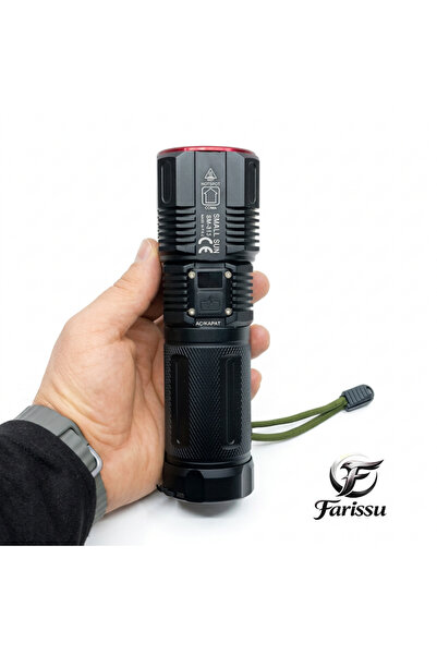 farissu SM-313 Zoomlu Şarjlı El Feneri - 3 Pilli 7200 mAh Set, USB Şarj ve Taşıma Çantası
