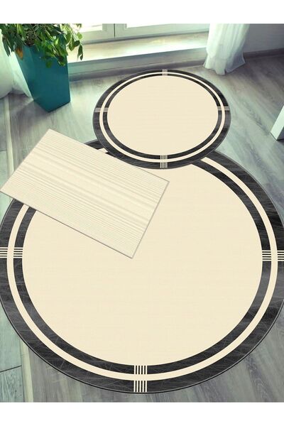 Ardizayn Aurora (Bej) - Kaymaz Taban Yuvarlak Banyo Halısı (100X100-60X60-40X...