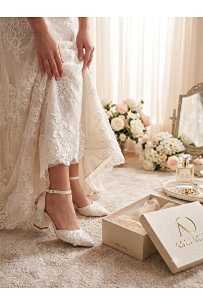 ASLIACAR 6.5 cm Heeled Lace Design Low Slope Comfortable Stiletto Bridal Shoe...