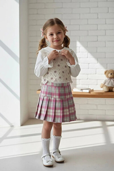 Minigimin Cicileri Miniğimin Cicileri Daisy Knit Patterned Plaid Skort Girls'...