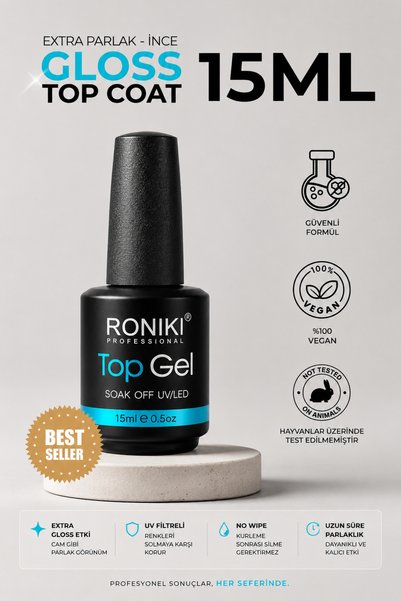 RONIKI Professional Extra Gloss No Wipe MX501 Top Coat UV Filtreli İnce Kıvam 15 ml