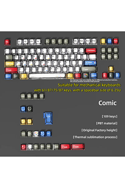 Choice Comic Keycaps Cartoon Style Thermal Sublimation Mixed-Color Keycaps Fu...
