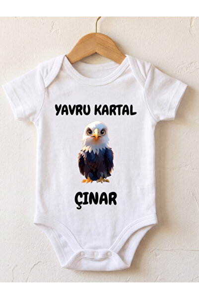 EGGBABY İsimli Kişiye Özel Yavru Kartal Baskılı Bebek Body Zıbın Taraftar Temalı Siyah Beyaz %100 Pamuklu