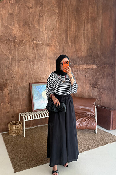 ensade تنورة نسائية صيفية من الكتان بخصر مطاطي، طويلة وفضفاضة ومريحة، تنورة م...