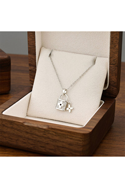 Choice Silvery lock Fashionable Titanium Steel Lock Head Necklace for Women U...