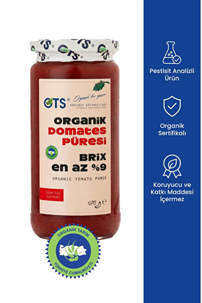 OTS Organik Domates Püresi 470 gr (Organik Sertifikalı, Pestisit Analizli)